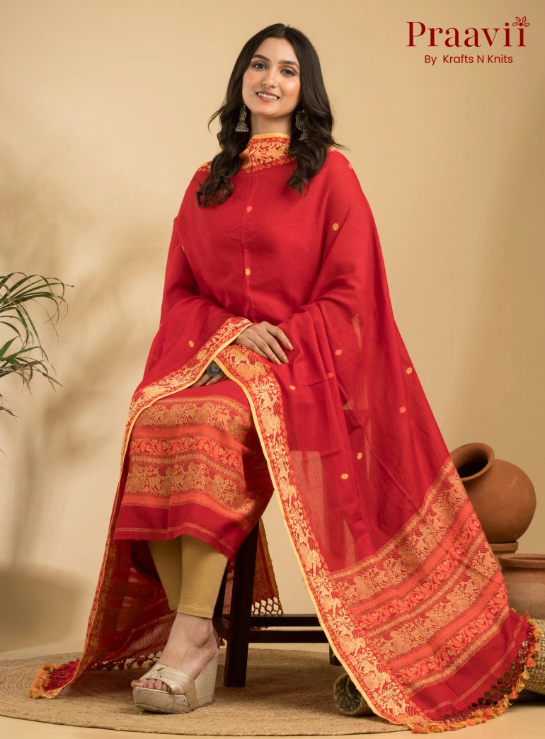 Pure Cotton Scarlet Bloom Baluchari Jamdani Unstitched 2-Piece Set
