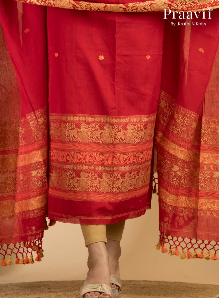 Pure Cotton Scarlet Bloom Baluchari Jamdani Unstitched 2-Piece Set