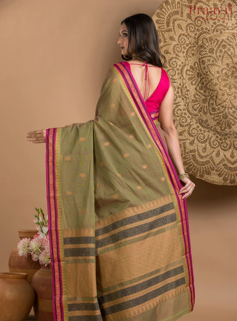 Olive Green Pure South Cotton Saree