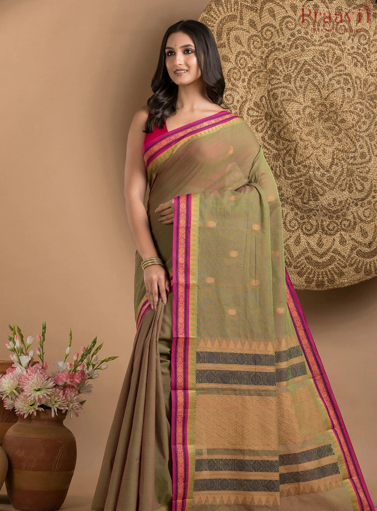 Olive Green Pure South Cotton Saree