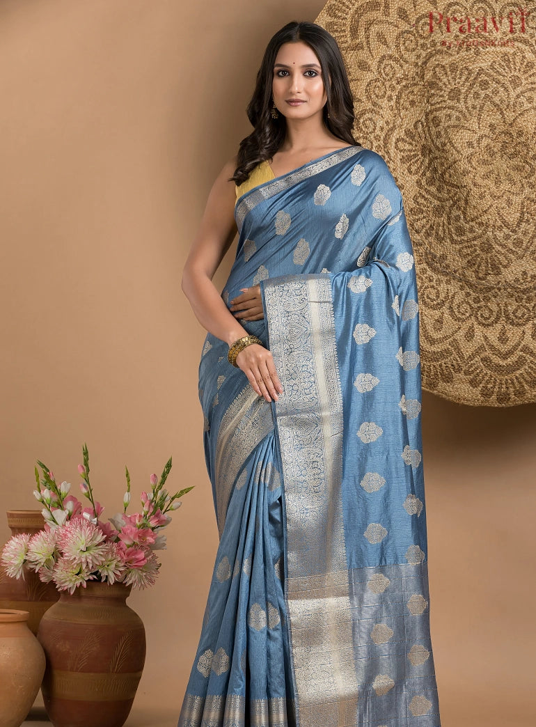 Steel Blue Silk Saree