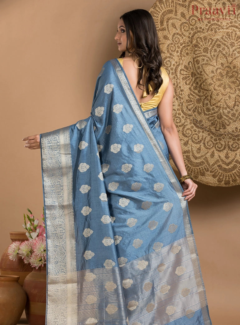 Steel Blue Silk Saree