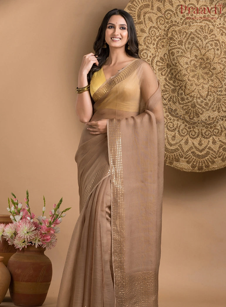 Soft Brown Pure Muslin Saree