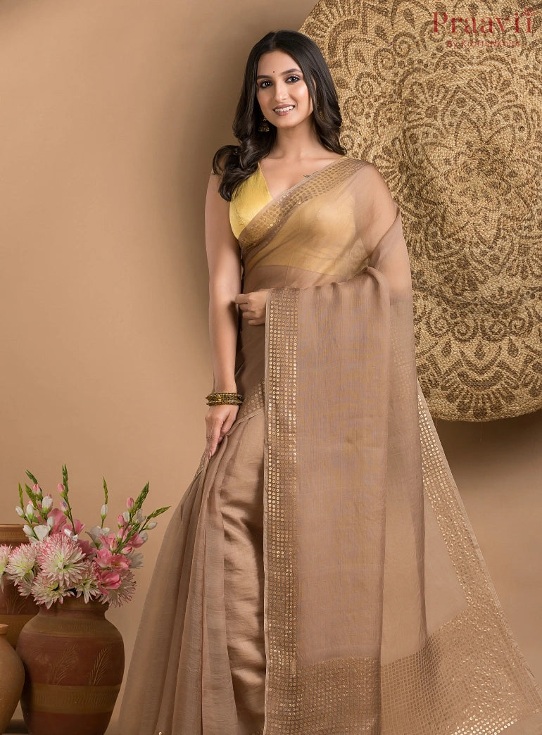 Soft Brown Pure Muslin Saree