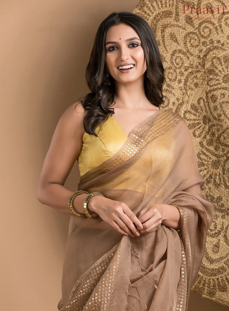Soft Brown Pure Muslin Saree