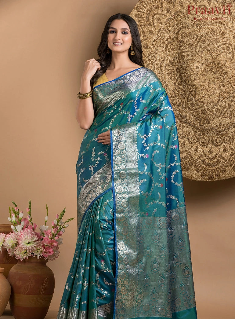 Blue Two Tone Katan Silk Saree