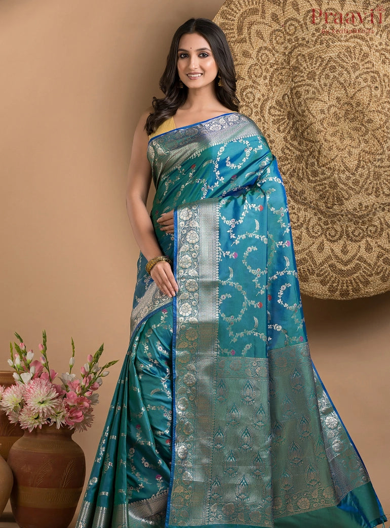 Blue Two Tone Katan Silk Saree