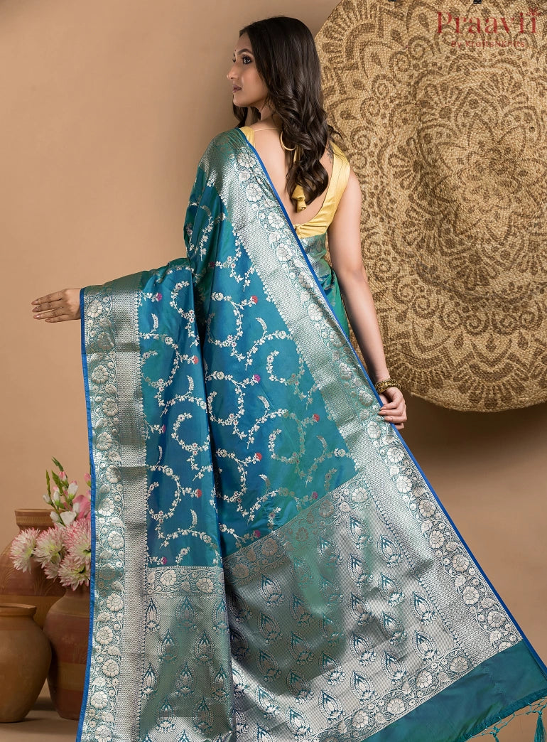 Blue Two Tone Katan Silk Saree