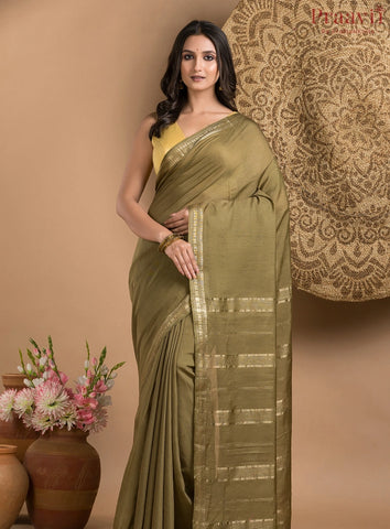 Dark Olive Green Soft Silk Saree