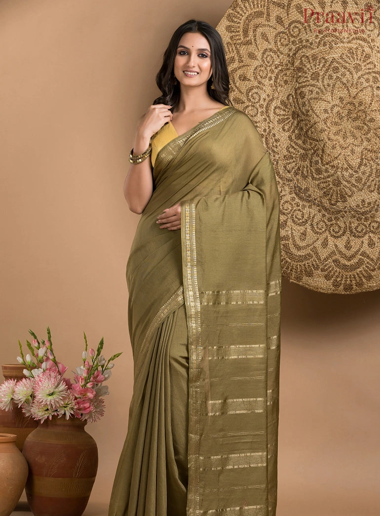 Dark Olive Green Soft Silk Saree