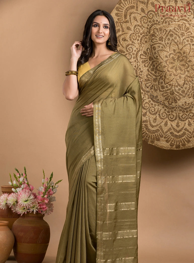 Dark Olive Green Soft Silk Saree