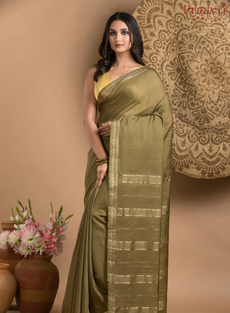 Dark Olive Green Soft Silk Saree