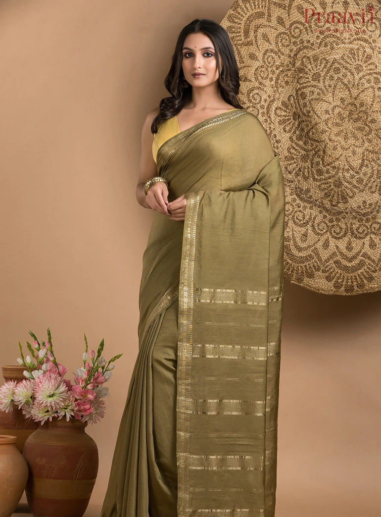 Dark Olive Green Soft Silk Saree
