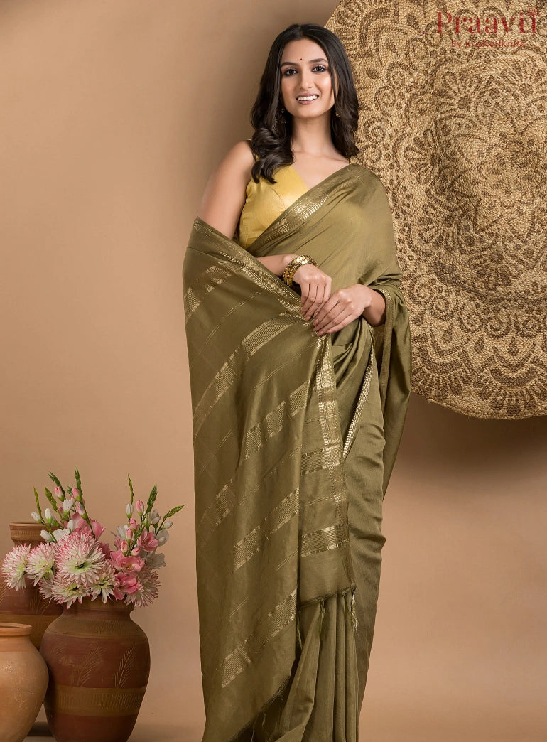 Dark Olive Green Soft Silk Saree