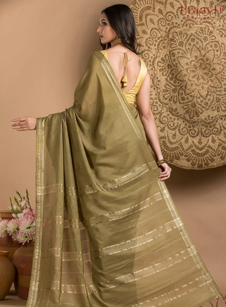 Dark Olive Green Soft Silk Saree