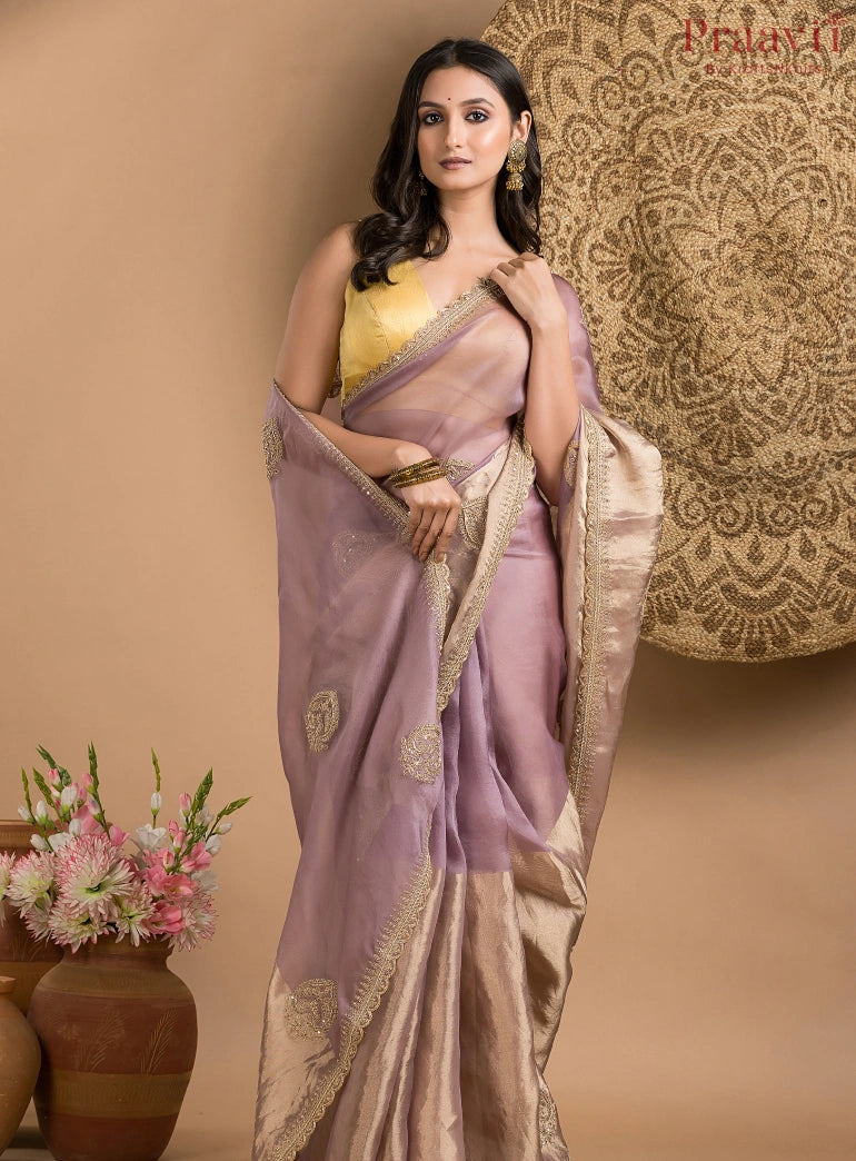 Violet and Gold Tissue Saree