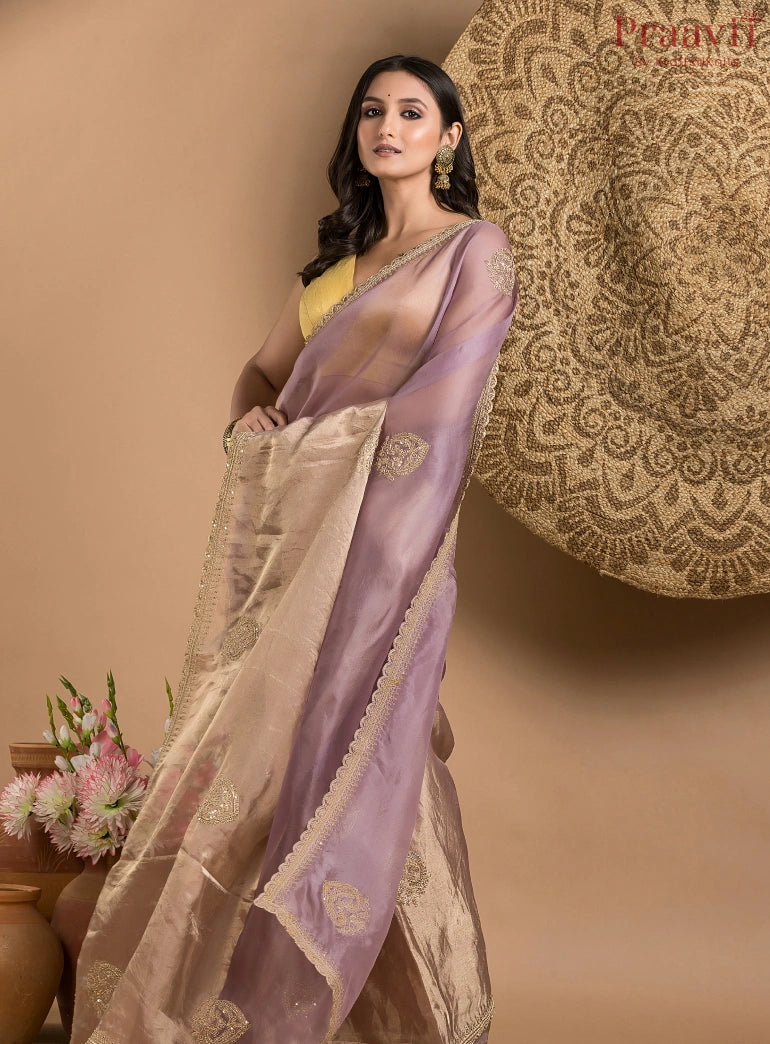 Violet and Gold Tissue Saree