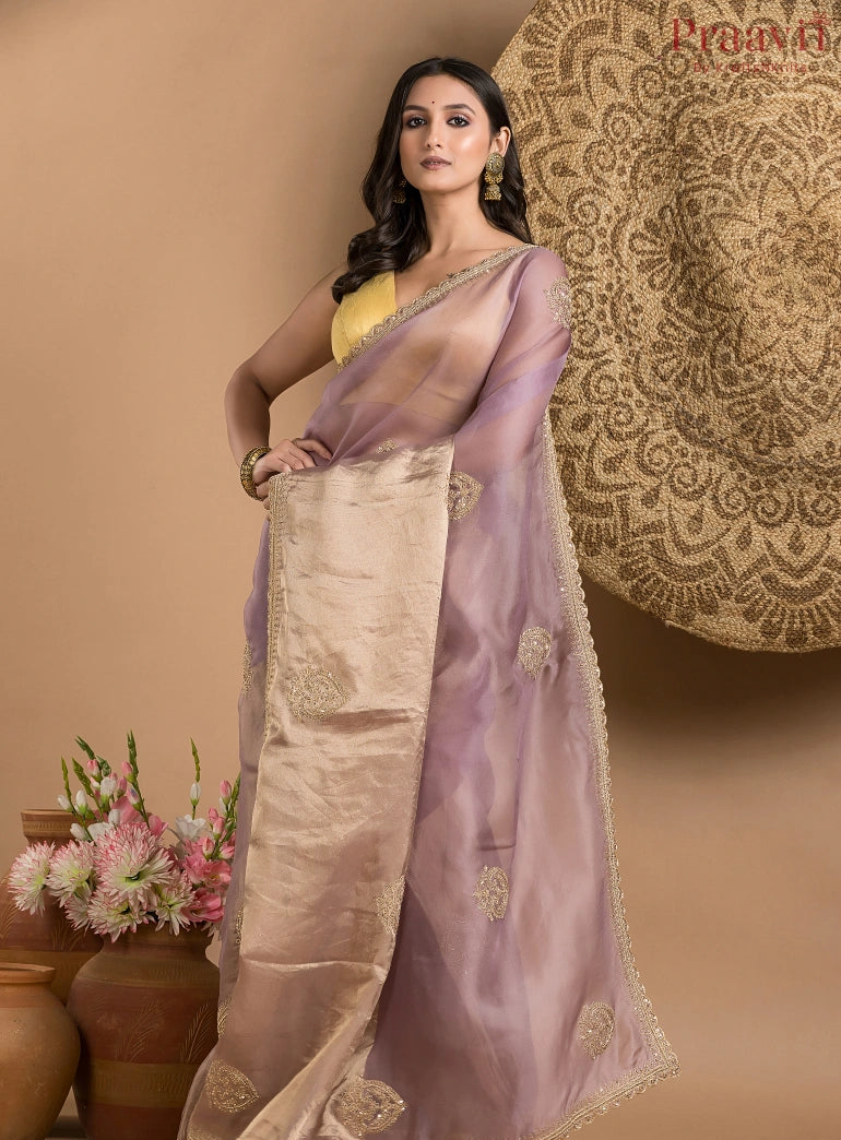 Violet and Gold Tissue Saree