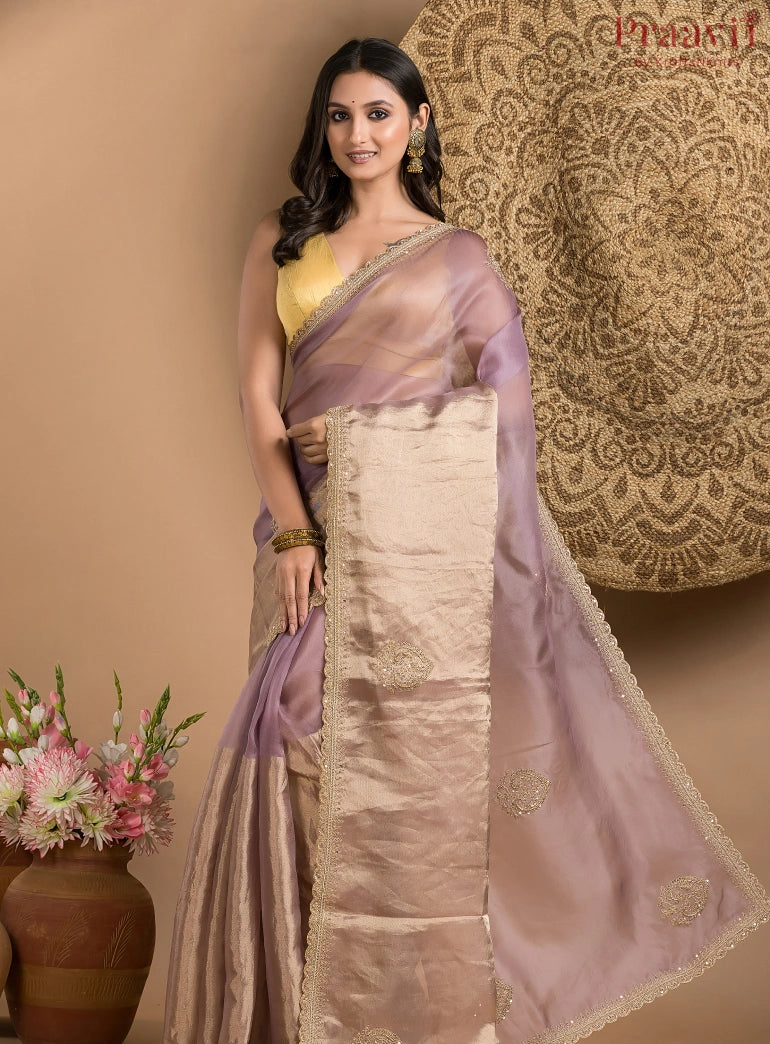 Violet and Gold Tissue Saree
