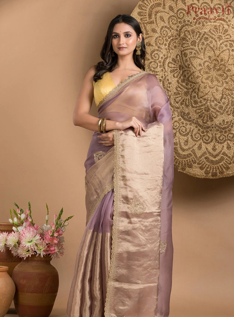 Violet and Gold Tissue Saree