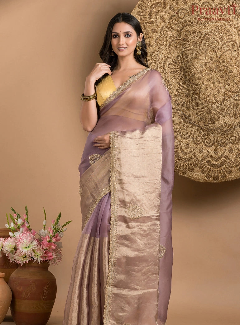 Violet and Gold Tissue Saree