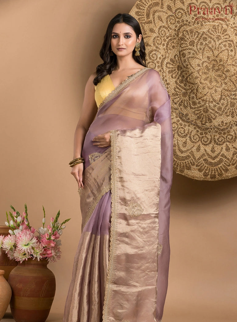 Violet and Gold Tissue Saree