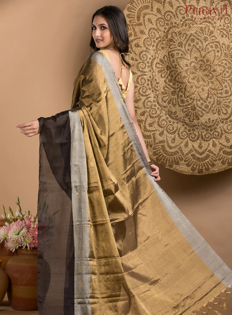 Black and Gold Chanderi Tissue Saree