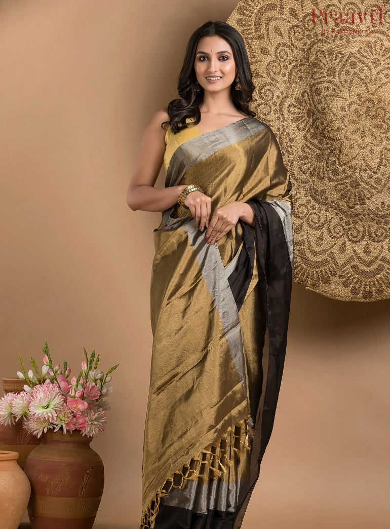 Black and Gold Chanderi Tissue Saree