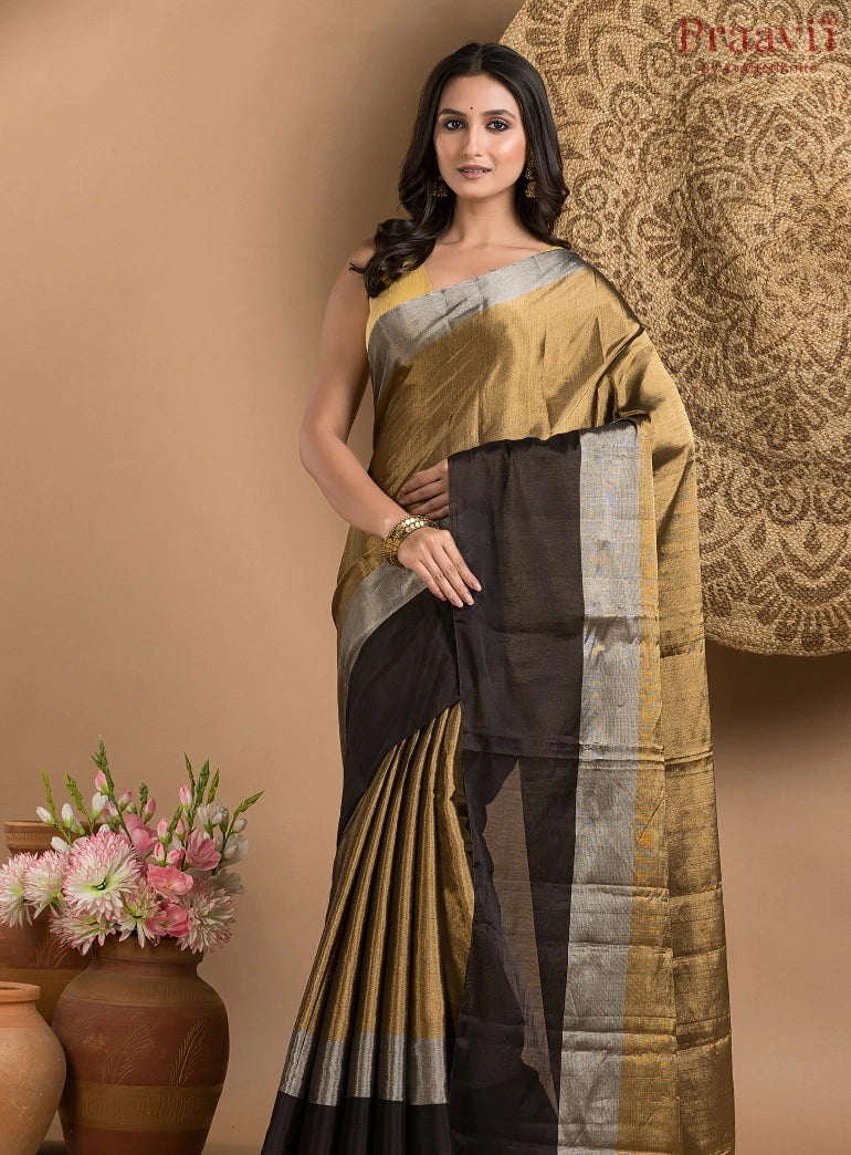 Black and Gold Chanderi Tissue Saree
