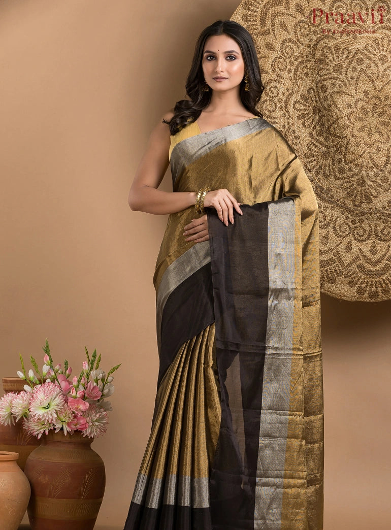 Black and Gold Chanderi Tissue Saree