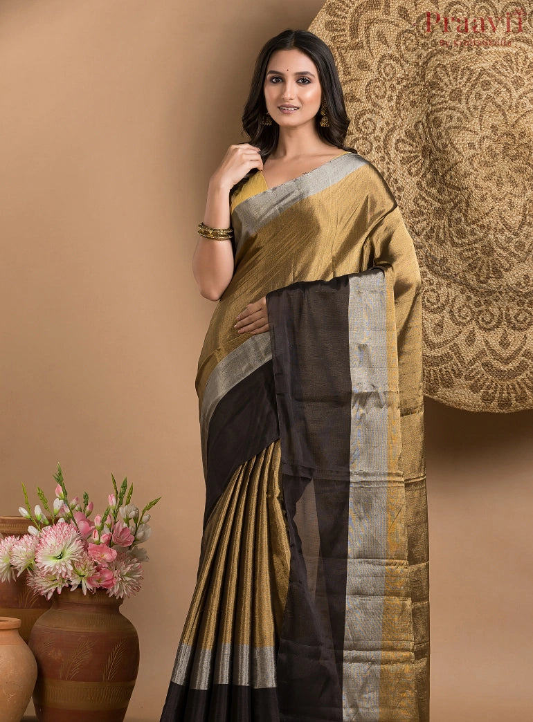 Black and Gold Chanderi Tissue Saree