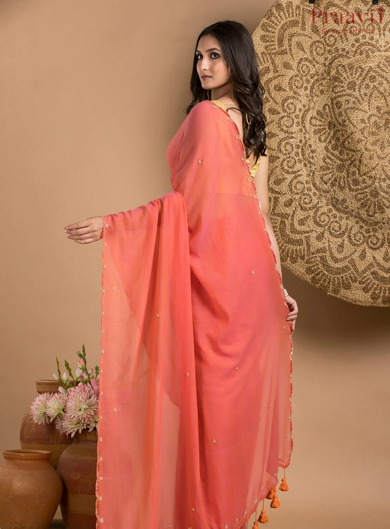 Carrot Orange Mul Cotton Saree