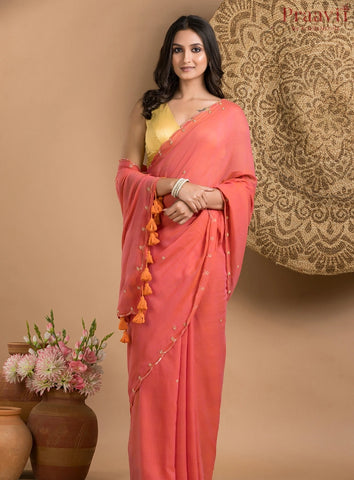 Carrot Orange Mul Cotton Saree