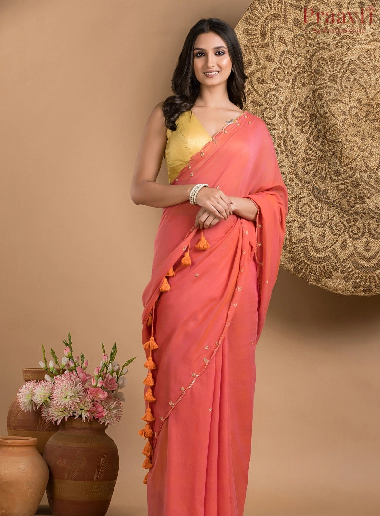 Carrot Orange Mul Cotton Saree