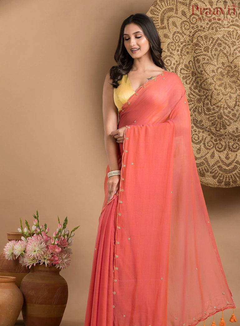 Carrot Orange Mul Cotton Saree