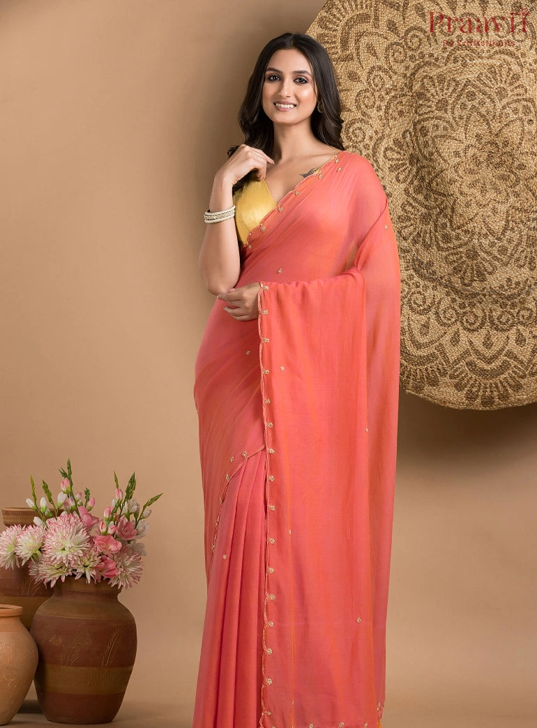 Carrot Orange Mul Cotton Saree
