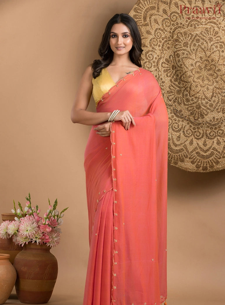Carrot Orange Mul Cotton Saree