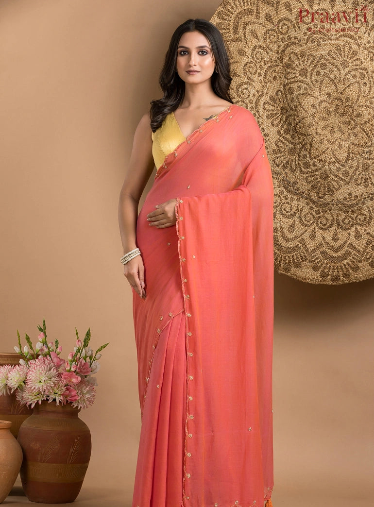 Carrot Orange Mul Cotton Saree