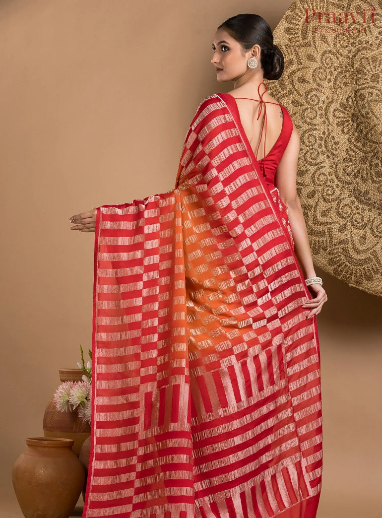 Red and Orange Khaddi saree