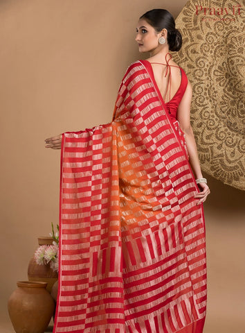 Red and Orange Khaddi saree