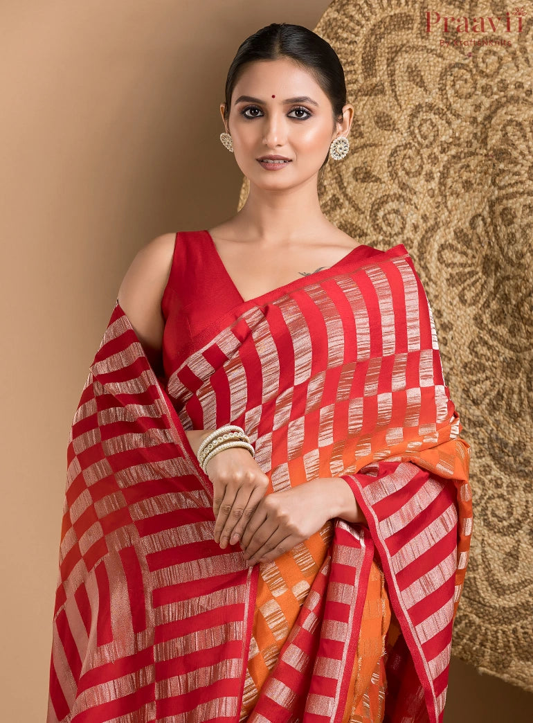 Red and Orange Khaddi saree