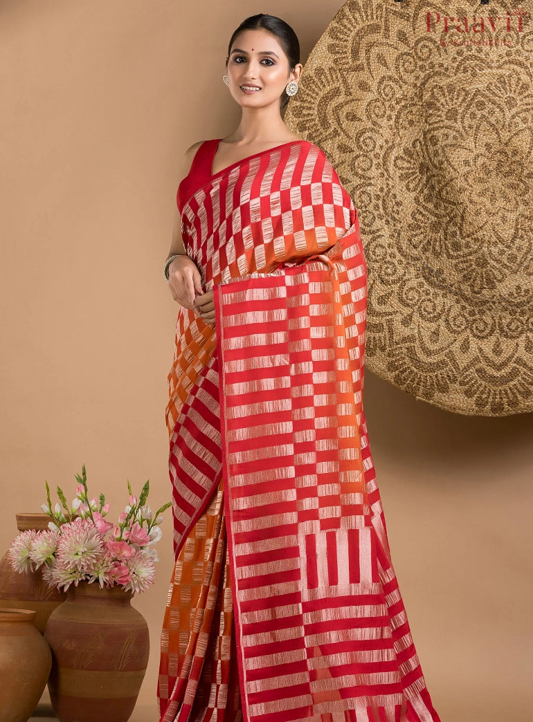 Red and Orange Khaddi saree