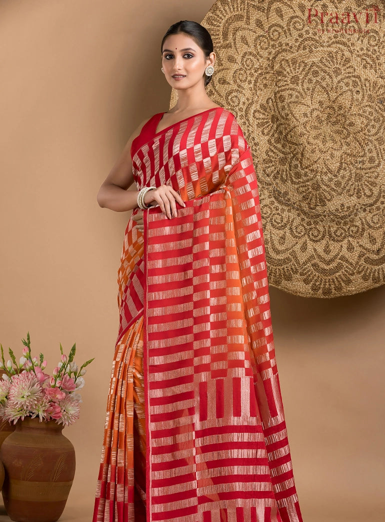 Red and Orange Khaddi saree