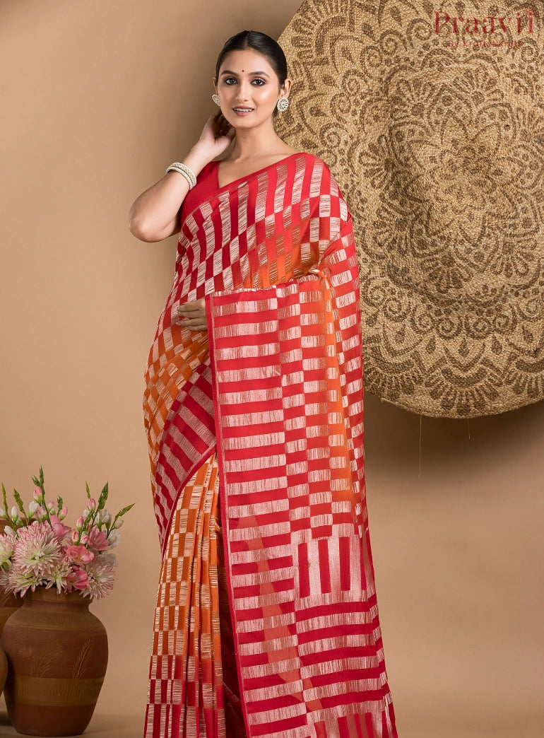 Red and Orange Khaddi saree