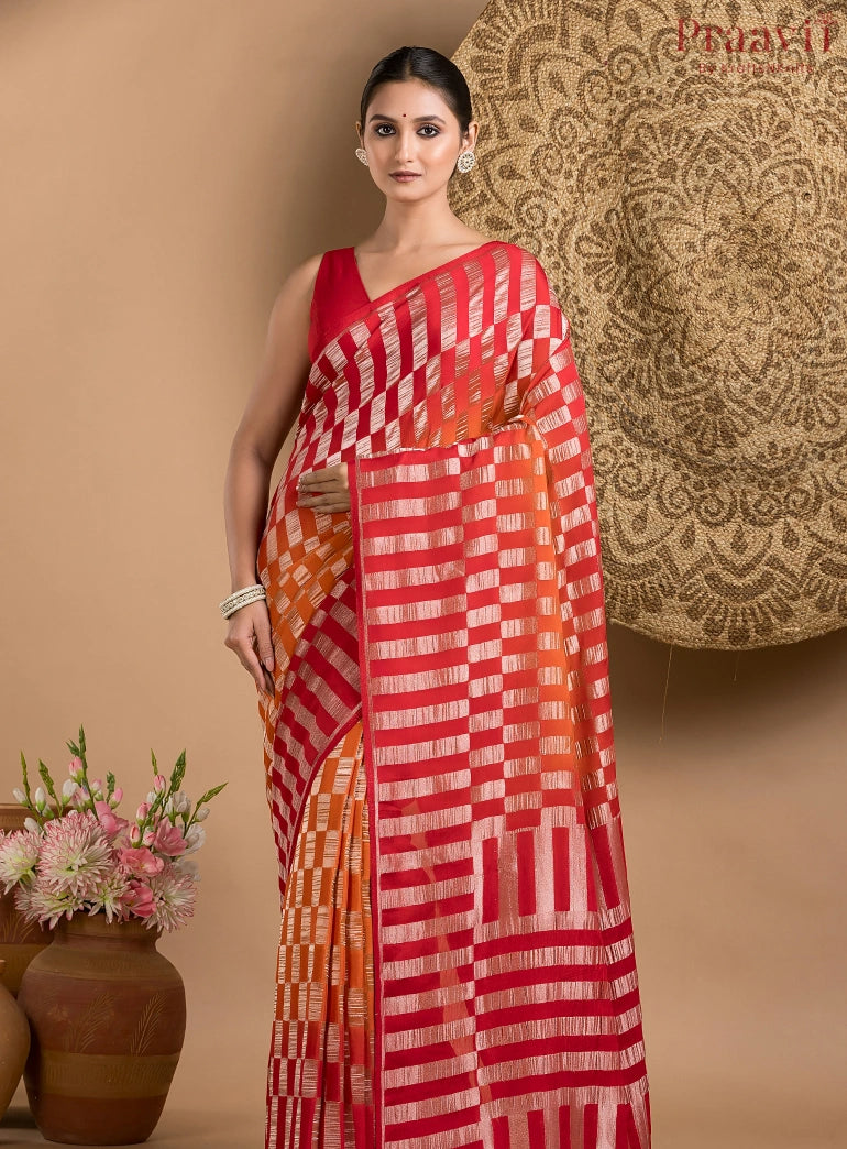 Red and Orange Khaddi saree
