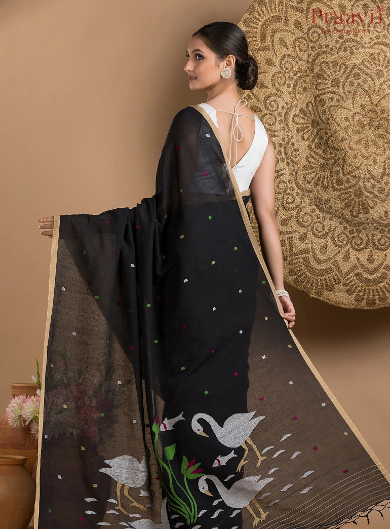 Black Cotton Jamdani saree