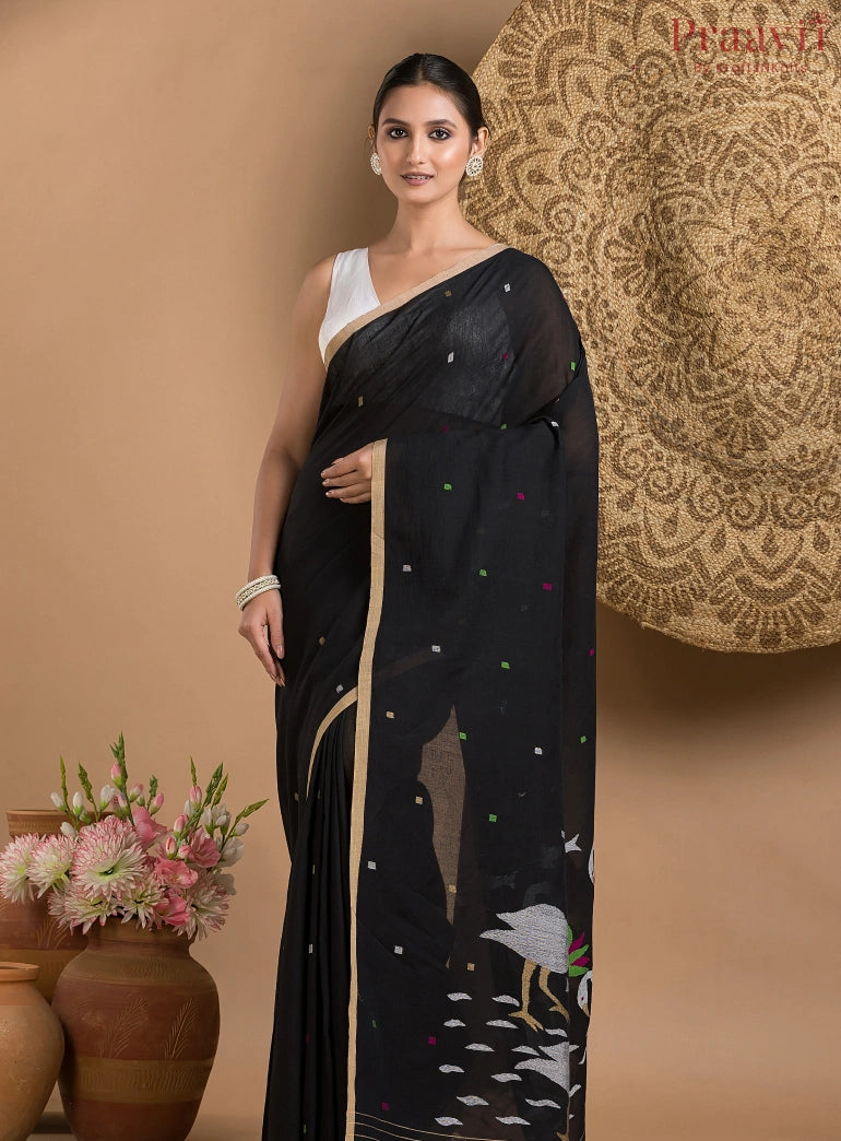Black Cotton Jamdani saree