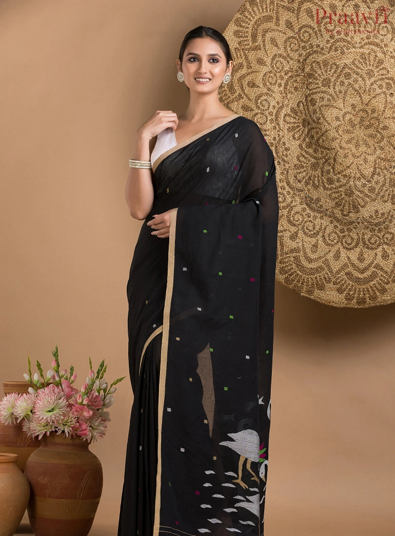Black Cotton Jamdani saree