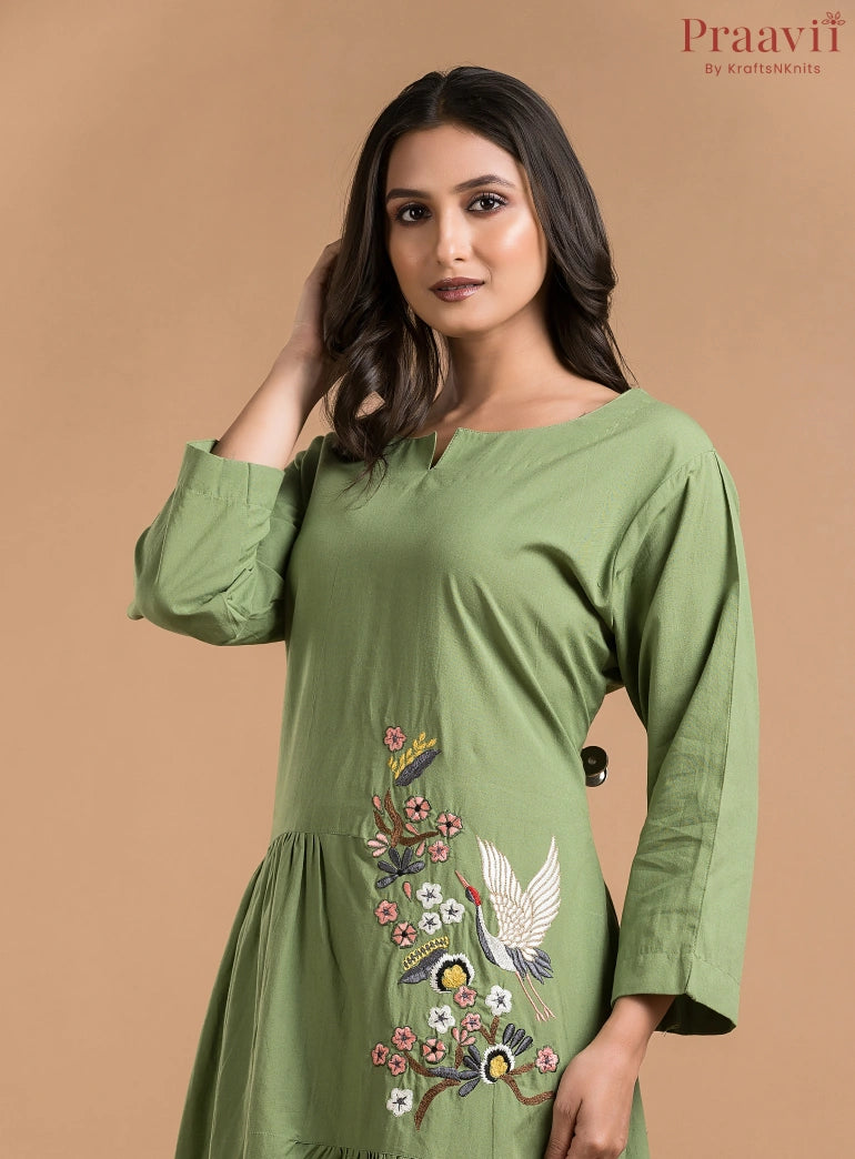 Apple Green Cotton Kurti