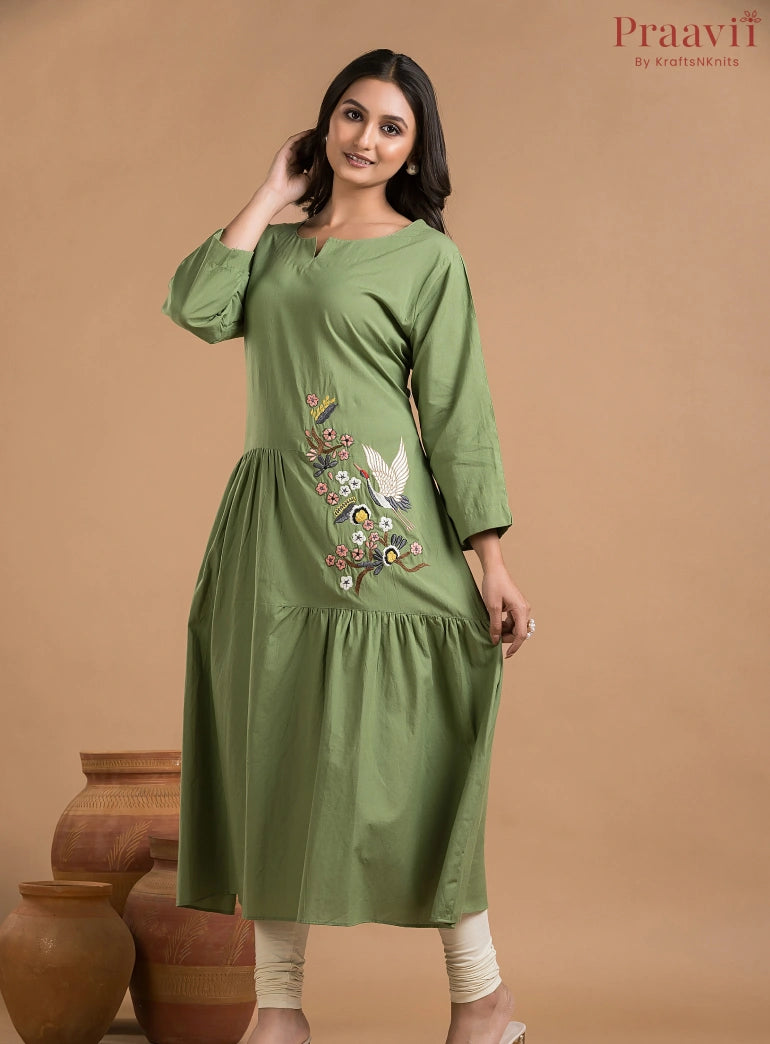 Apple Green Cotton Kurti